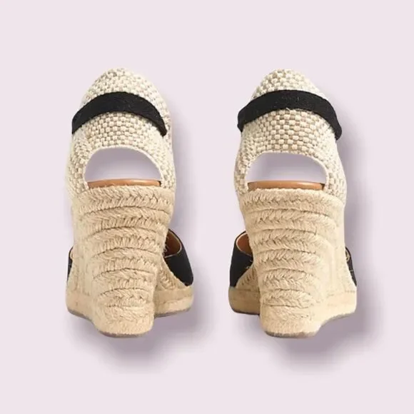 NWT JCREWankle wrap espadrilles wedges black 7.5